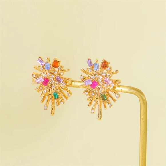 Private Label Jewelry - NEW Sami Gold Multi Color Crystal Starburst Earrings